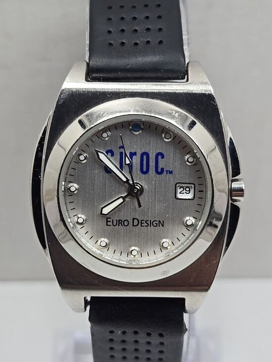 Ciroc Euro Design Womens Quartz Date Watch 30mm Silver Black Strap New Battery main image 5